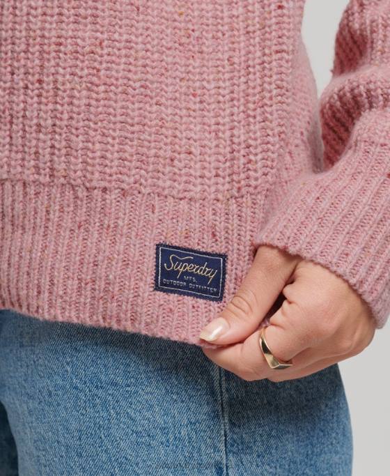 Superdry pulover din tweed cu coaste îmbrăcăminte roz femei JX0Z3952