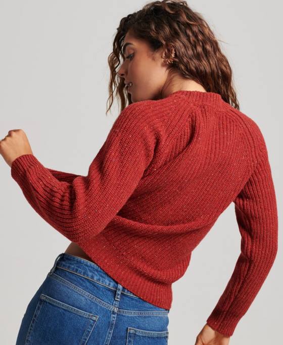 Superdry pulover din tweed cu coaste îmbrăcăminte roșu femei JX0Z3960