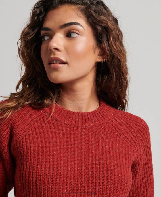 Superdry pulover din tweed cu coaste îmbrăcăminte roșu femei JX0Z3960