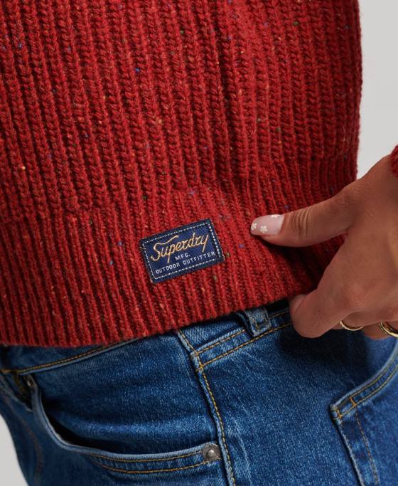 Superdry pulover din tweed cu coaste îmbrăcăminte roșu femei JX0Z3960