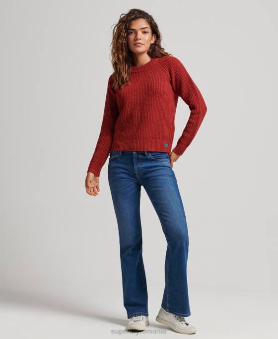 Superdry pulover din tweed cu coaste îmbrăcăminte roșu femei JX0Z3960