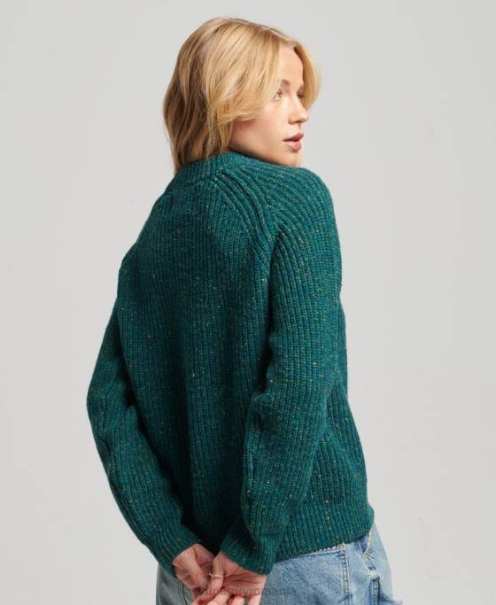 Superdry pulover din tweed cu coaste îmbrăcăminte verde femei JX0Z3953