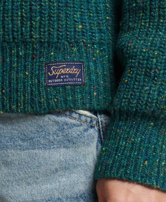 Superdry pulover din tweed cu coaste îmbrăcăminte verde femei JX0Z3953