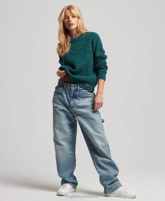 Superdry pulover din tweed cu coaste îmbrăcăminte verde femei JX0Z3953