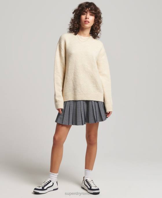 Superdry pulover esențial super moale cu gâtul roșu îmbrăcăminte cremă femei JX0Z3967