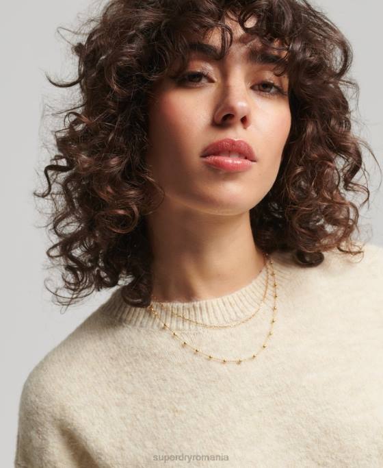 Superdry pulover esențial super moale cu gâtul roșu îmbrăcăminte cremă femei JX0Z3967