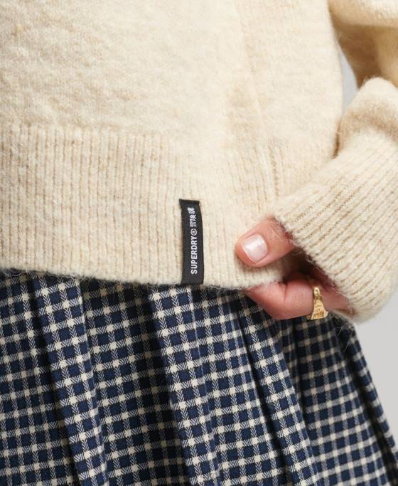 Superdry pulover esențial super moale cu gâtul roșu îmbrăcăminte cremă femei JX0Z3967