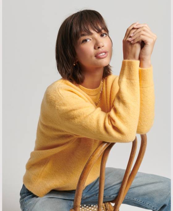 Superdry pulover esențial super moale cu gâtul roșu îmbrăcăminte galben femei JX0Z3981