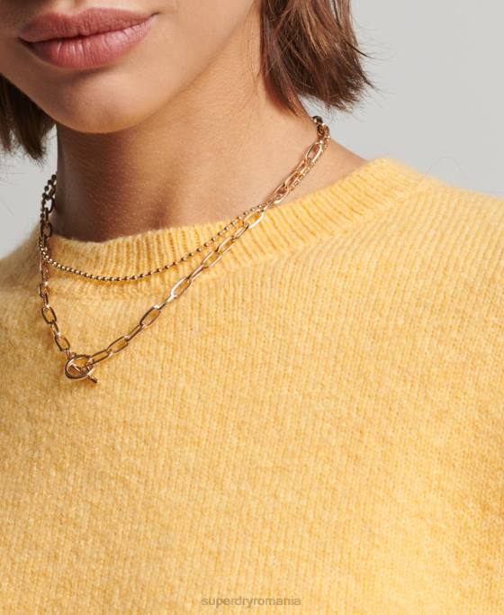 Superdry pulover esențial super moale cu gâtul roșu îmbrăcăminte galben femei JX0Z3981