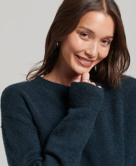 Superdry pulover esențial super moale cu gâtul roșu îmbrăcăminte marina femei JX0Z3972