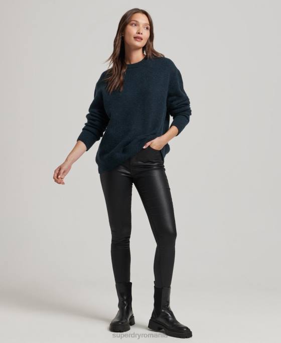 Superdry pulover esențial super moale cu gâtul roșu îmbrăcăminte marina femei JX0Z3972