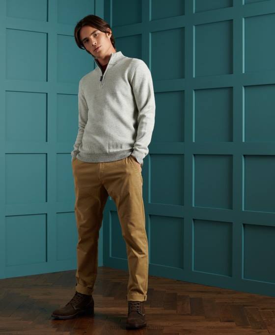 Superdry pulover henley din bumbac cu etichetă portocalie îmbrăcăminte gri deschis bărbați JX0Z1358