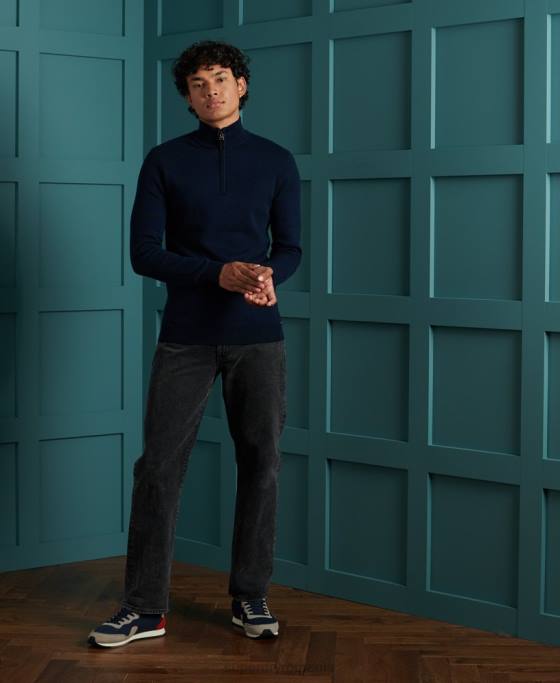 Superdry pulover henley din bumbac cu etichetă portocalie îmbrăcăminte marina bărbați JX0Z1345