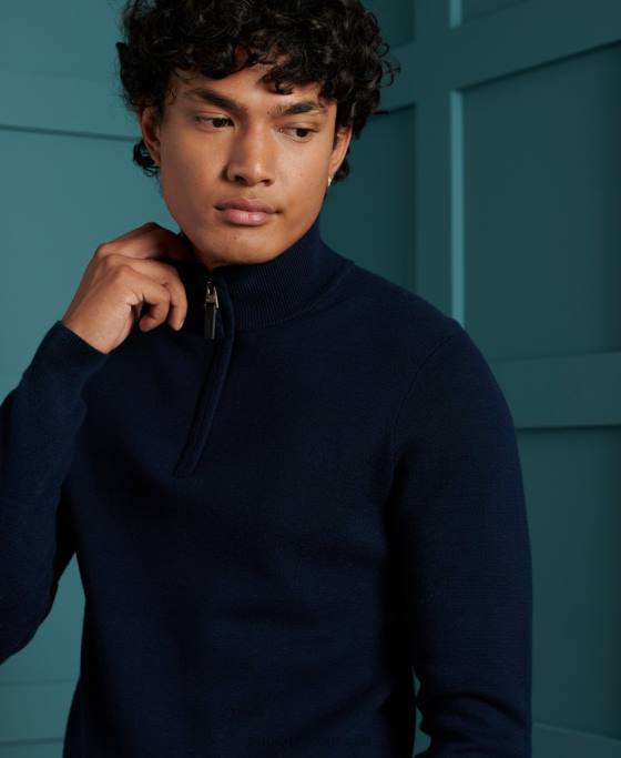 Superdry pulover henley din bumbac cu etichetă portocalie îmbrăcăminte marina bărbați JX0Z1345