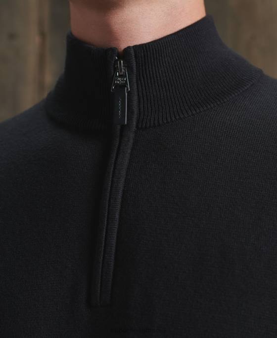 Superdry pulover henley din bumbac cu etichetă portocalie îmbrăcăminte negru bărbați JX0Z5331