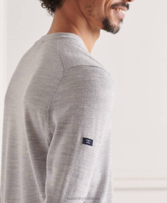 Superdry pulover merinos cu decolteu în V îmbrăcăminte gri bărbați JX0Z1319