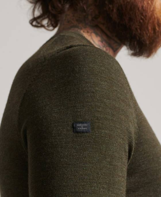Superdry pulover merinos cu decolteu în V îmbrăcăminte kaki bărbați JX0Z5285