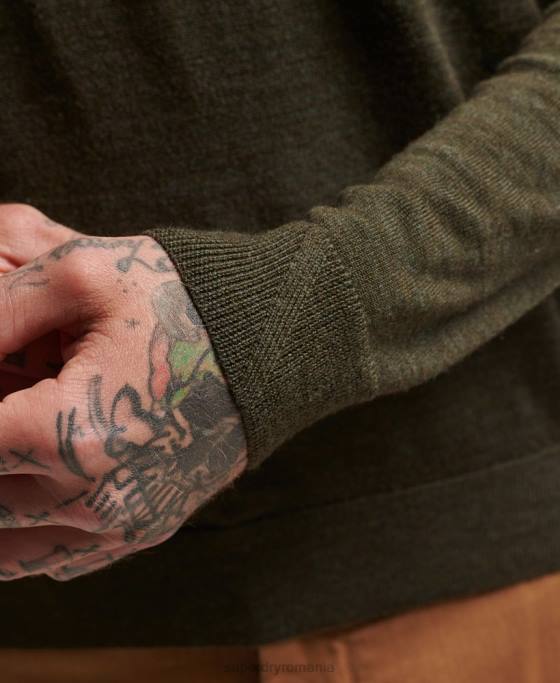 Superdry pulover merinos cu decolteu în V îmbrăcăminte kaki bărbați JX0Z5285