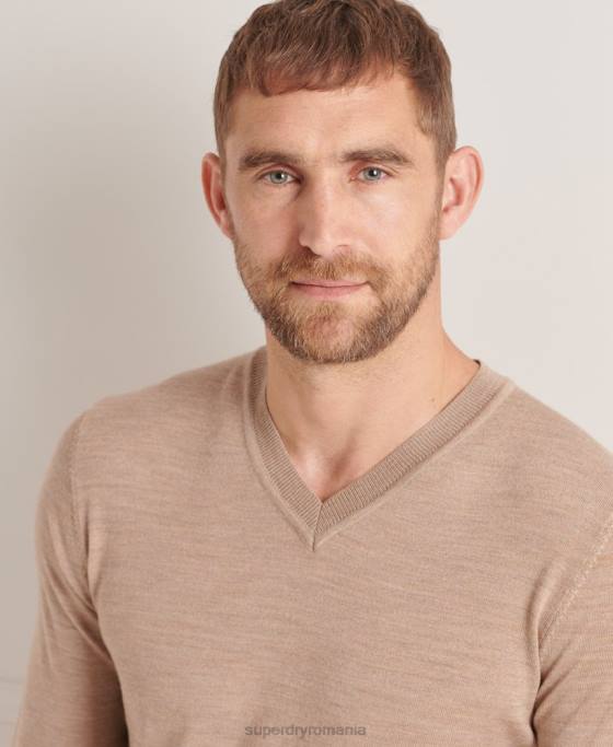 Superdry pulover merinos cu decolteu în V îmbrăcăminte maro bărbați JX0Z1320