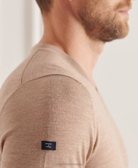 Superdry pulover merinos cu decolteu în V îmbrăcăminte maro bărbați JX0Z1320