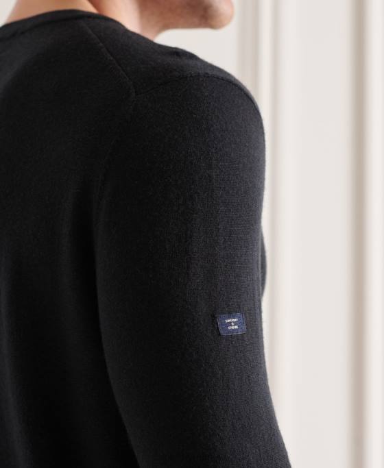 Superdry pulover merinos cu decolteu în V îmbrăcăminte negru bărbați JX0Z1330