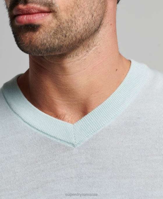 Superdry pulover merinos cu decolteu în V îmbrăcăminte verde bărbați JX0Z5267