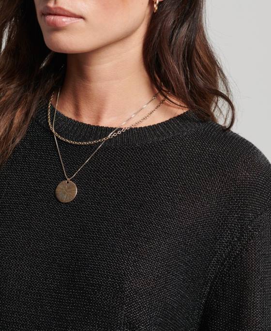 Superdry pulover metalic cu gâtul rotund îmbrăcăminte negru femei JX0Z4027