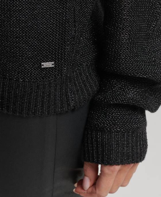 Superdry pulover metalic cu gâtul rotund îmbrăcăminte negru femei JX0Z4027
