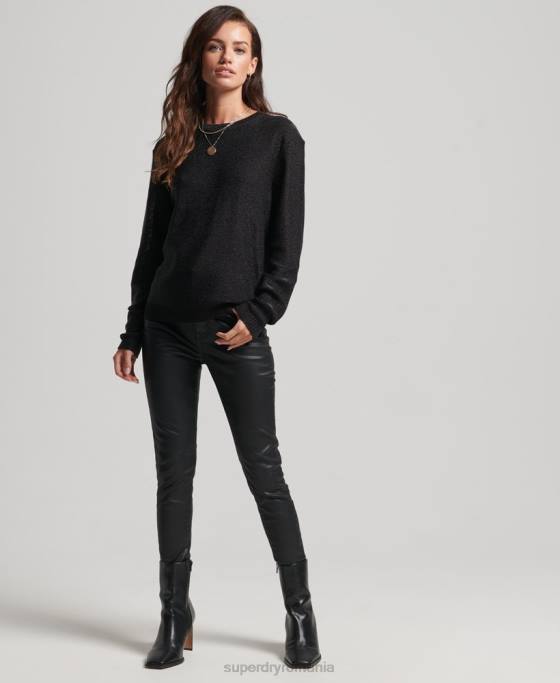 Superdry pulover metalic cu gâtul rotund îmbrăcăminte negru femei JX0Z4027
