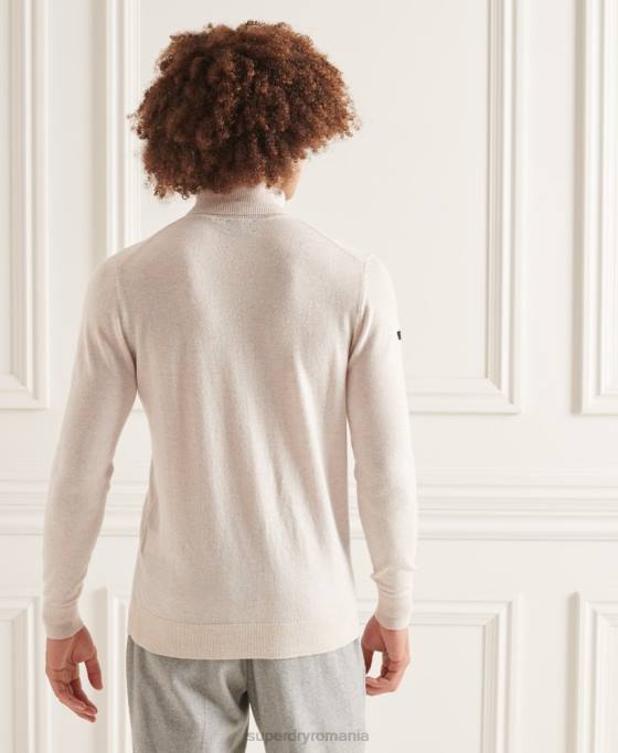 Superdry pulover studios din lana de miel cu gat rulat îmbrăcăminte alb bărbați JX0Z1328