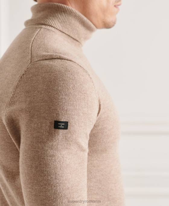 Superdry pulover studios din lana de miel cu gat rulat îmbrăcăminte maro bărbați JX0Z5319