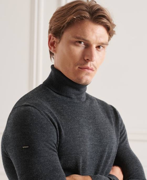 Superdry pulover studios merinos cu gât rulat îmbrăcăminte gri inchis bărbați JX0Z1326