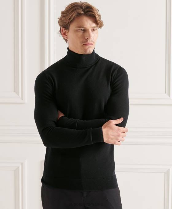 Superdry pulover studios merinos cu gât rulat îmbrăcăminte negru bărbați JX0Z1311