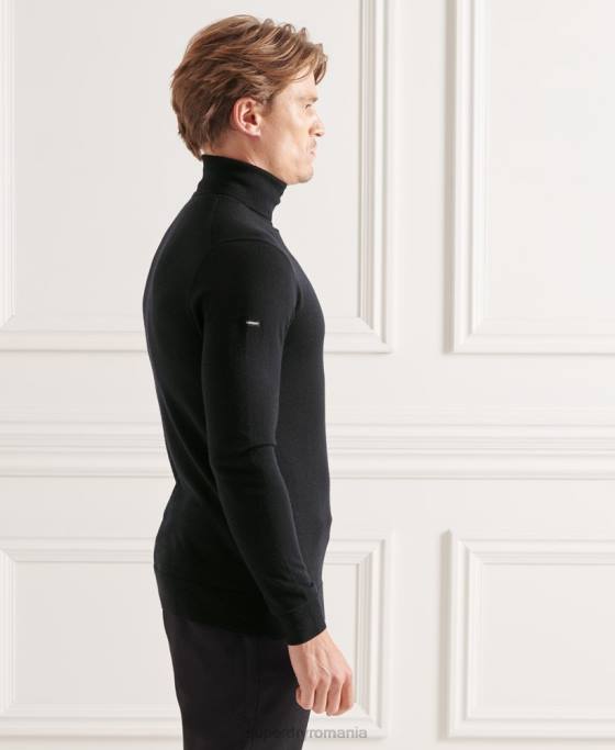 Superdry pulover studios merinos cu gât rulat îmbrăcăminte negru bărbați JX0Z1311
