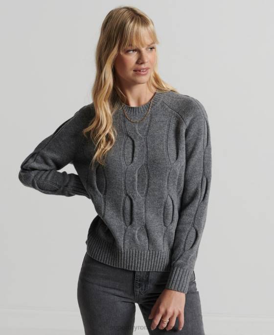Superdry pulover studios tricot cablu îmbrăcăminte gri inchis femei JX0Z6725