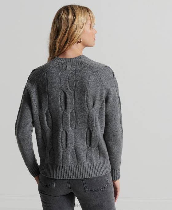 Superdry pulover studios tricot cablu îmbrăcăminte gri inchis femei JX0Z6725