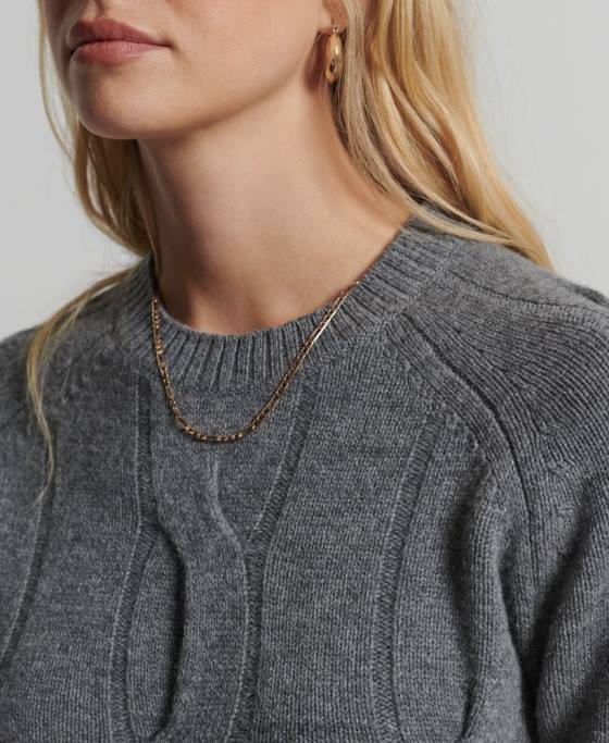 Superdry pulover studios tricot cablu îmbrăcăminte gri inchis femei JX0Z6725