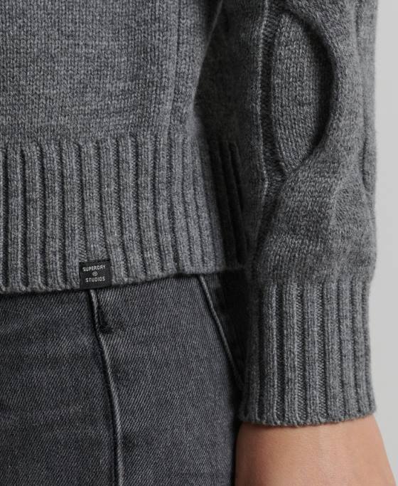 Superdry pulover studios tricot cablu îmbrăcăminte gri inchis femei JX0Z6725