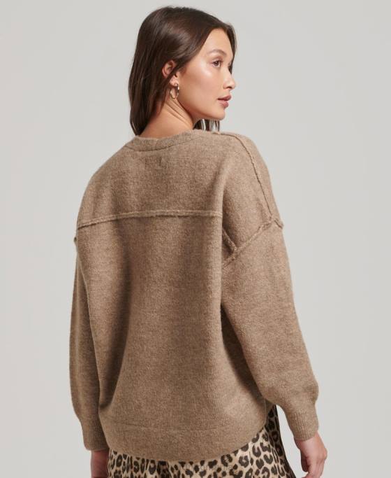 Superdry pulover supradimensionat cu decolteu în V îmbrăcăminte bej femei JX0Z3958