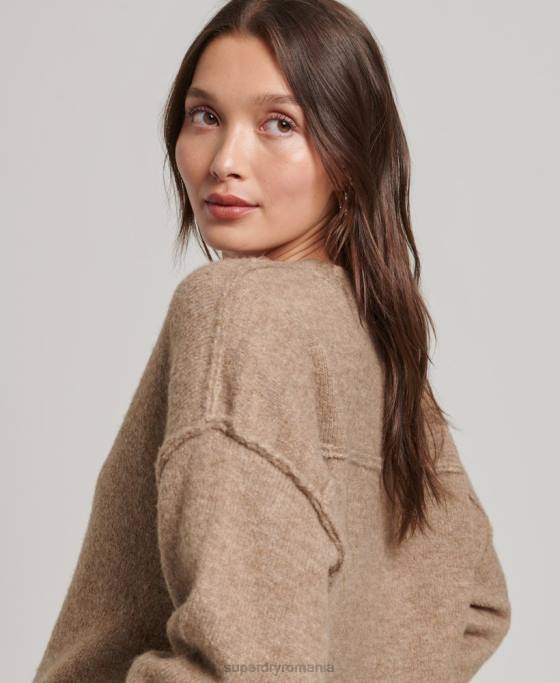 Superdry pulover supradimensionat cu decolteu în V îmbrăcăminte bej femei JX0Z3958
