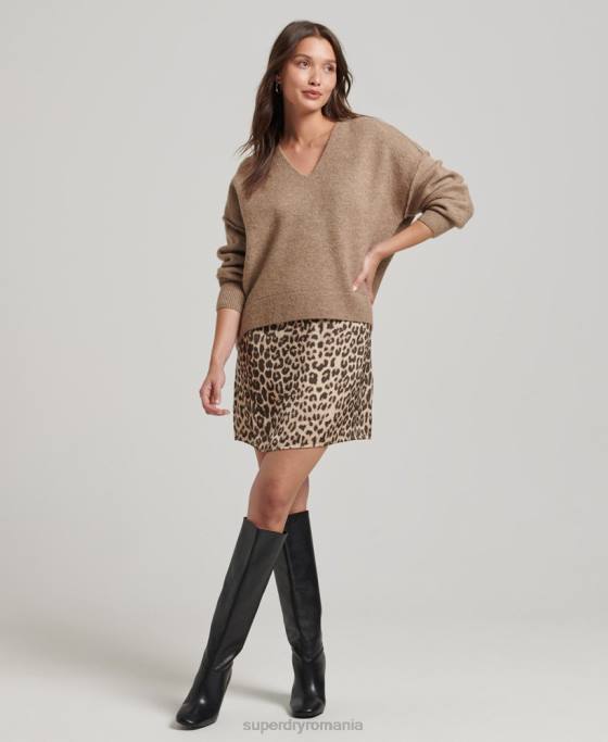 Superdry pulover supradimensionat cu decolteu în V îmbrăcăminte bej femei JX0Z3958