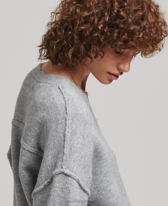 Superdry pulover supradimensionat cu decolteu în V îmbrăcăminte gri deschis femei JX0Z3990