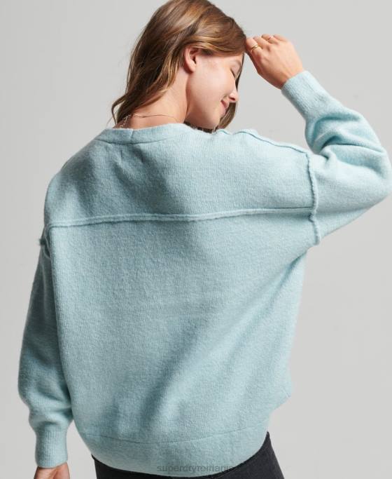 Superdry pulover supradimensionat cu decolteu în V îmbrăcăminte gri inchis femei JX0Z3975