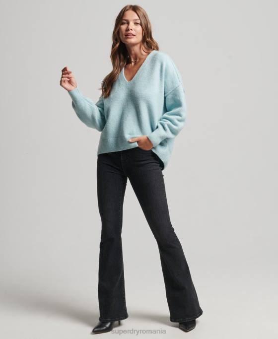 Superdry pulover supradimensionat cu decolteu în V îmbrăcăminte gri inchis femei JX0Z3975