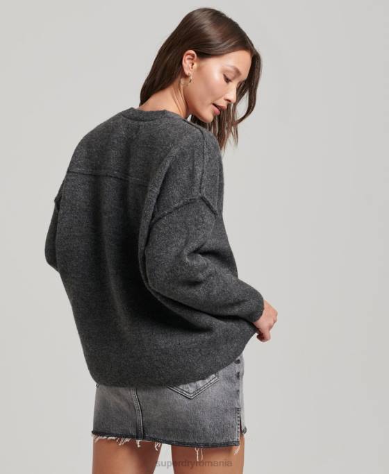 Superdry pulover supradimensionat cu decolteu în V îmbrăcăminte gri inchis femei JX0Z3982