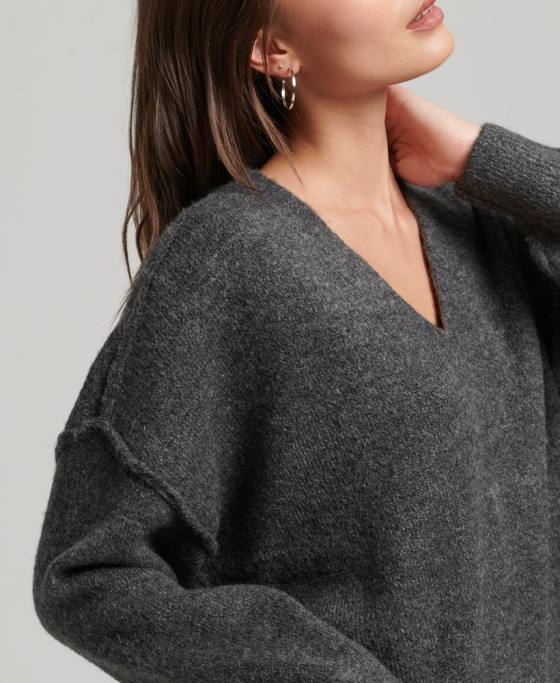 Superdry pulover supradimensionat cu decolteu în V îmbrăcăminte gri inchis femei JX0Z3982