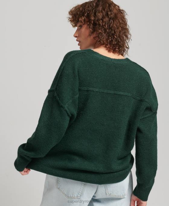 Superdry pulover supradimensionat cu decolteu în V îmbrăcăminte verde femei JX0Z3961