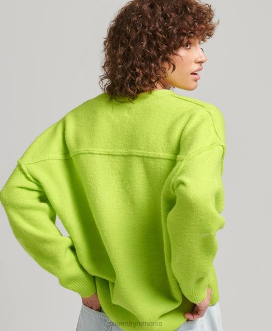 Superdry pulover supradimensionat cu decolteu în V îmbrăcăminte verde femei JX0Z4023