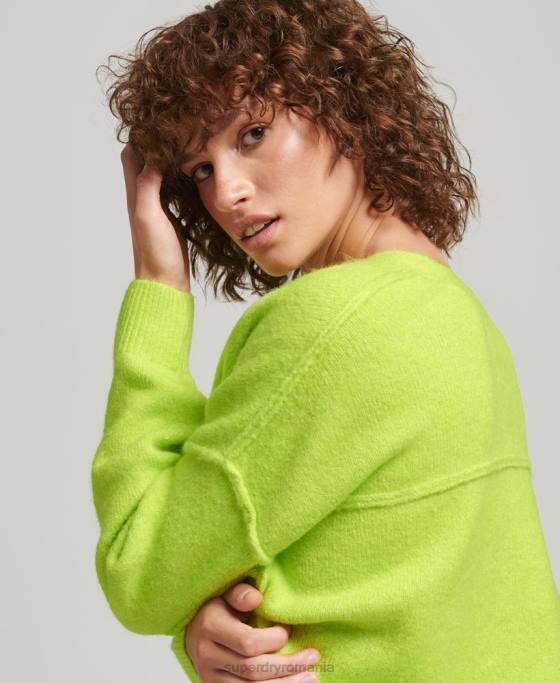 Superdry pulover supradimensionat cu decolteu în V îmbrăcăminte verde femei JX0Z4023