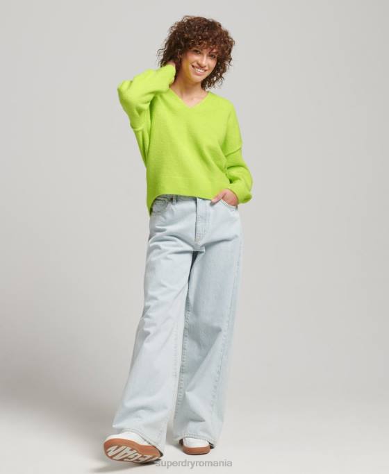Superdry pulover supradimensionat cu decolteu în V îmbrăcăminte verde femei JX0Z4023